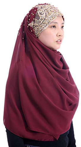 Lina & Lily Damen Hijab Kopftuch aus Chiffon mit Goldenen Pailletten & Glitzer & Perlen