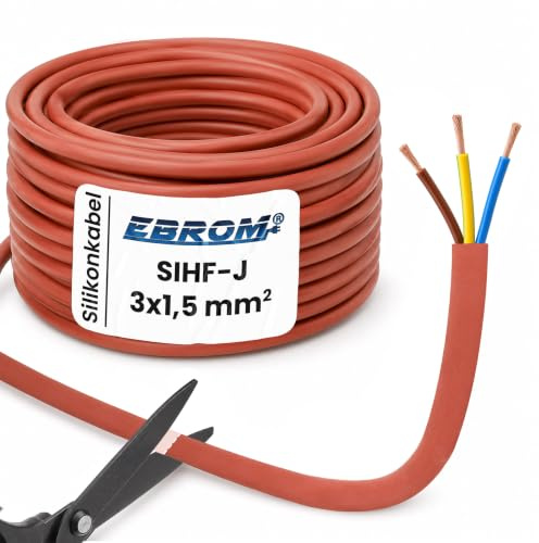 EBROM Silikonkabel Saunakabel SIHF-J 3x1,5 mm² - Länge: 4 Meter, 3x1,5 mm2 | Ab 1 m bis 50 m wählbar - Hitzebeständig bis 180 Grad - 99,9% OFC Kupfer verzinnt, z.B. für Saunaofen bis 3kW oder Saunalampe