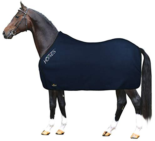 Horses, Fleece Pferdedecke, Basismodell, weich und bequem, ideal für Transport und Feierabend, Größe XS-120cm bis XXL-162cm, erhältlich (Blau-128 cm)