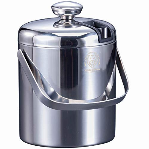 Ice Bucket 1.2L Chrome with Concealed Tong Double Walled Insulated Stainless Steel Ice Bucket with Concealed Tong&Carry Handle(Polished_Mirror)