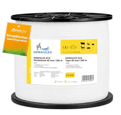 Farmland Herkules Power Weidezaunband - 300 Meter Weidezaun Band - Robustes Weideband mit Niroleitern - 40 mm breites Weidezaun Breitband für alle Tierarten