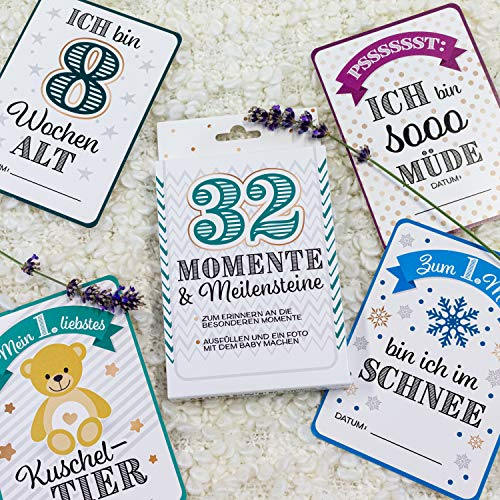 Meilensteinkarten Baby 32 Stück Set Neutral für Jungen und Mädchen Momente und Meilensteine für das 1. Lebensjahr als Geschenk zur Geburt oder Schwangerschaft Skorpion Milestone Cards