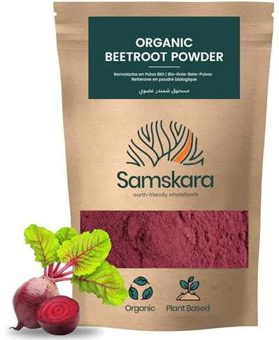 Remolacha en Polvo Ecológica | Samskara Superfoods | Certificado Orgánico BIO | Antioxidantes y Fibra Dietética | Raíz de Remolacha Ideal para Zumo, Pink Latte y Suplementos Naturales (1 kg)
