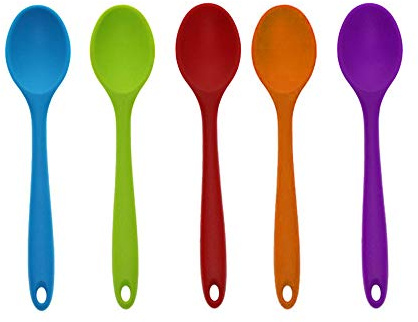 5 x Suppenlöffel, Kochlöffel, Bonbonfarben, Mini-Silikon, klein, tiefer Löffel, 20 cm (zufällige Farbe)
