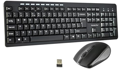 Combrite Wireless Keyboard And Mouse Set, Ergonomic 2.4Ghz Cordless, Slim Multi-Media Shortcut Keyboard, Comfort Wireless Optical Mouse Adjustable DPI, English UK Layout (KM200W)