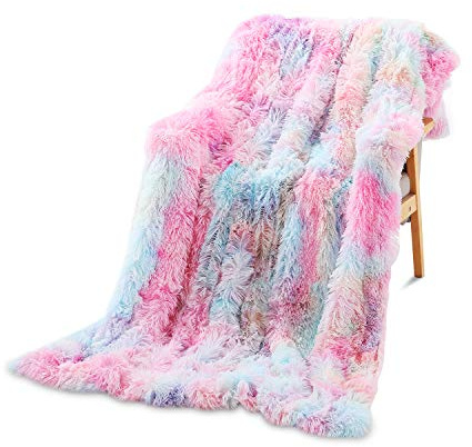 Galatée Elegante, romantische Decke, bequem, Regenbogenfarben, hochwertig, flauschig, Fleece, 160 x 200 cm, Plüsch, weich, warm, geeignet für Sofa/Bett