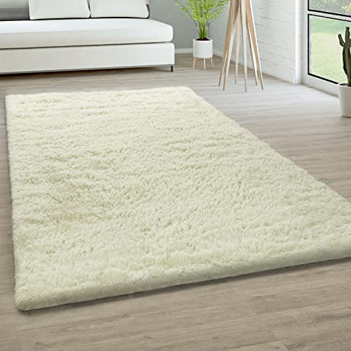 Paco Home Alfombra Salón Pelo Largo Piel Sintética Shaggy Mullida Y Suave En Monocolor, tamaño:80x150 cm, Color:Blanco