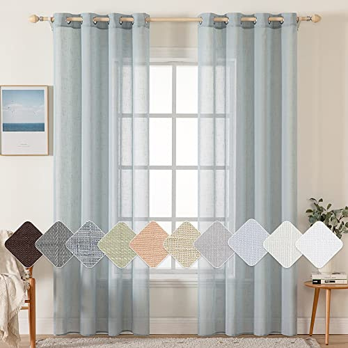 MIULEE Leinenoptik Voile Vorhänge Ösen 2er Grau-blau 140x225cm | Transparente Voile Vorhänge mit Leinenoptik & Ösen, lichtdurchlässig, modern dekorativ für Wohnzimmer und Schlafzimmer