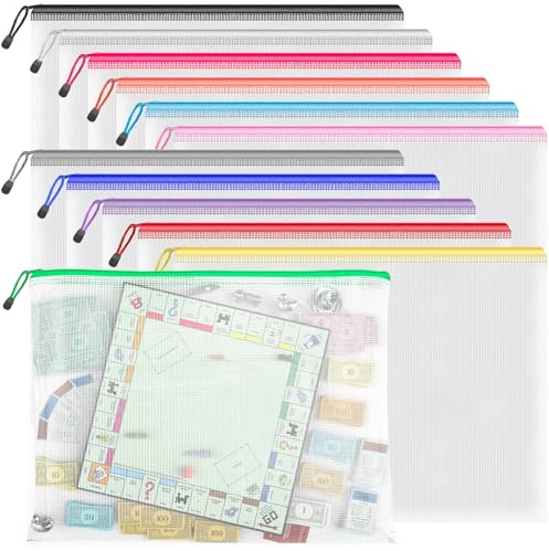 Umriox Zipper Pouch, 16.9x12.4 in (12 Colors, 12 Packs), Extra Large Zipper Bags, Waterproof Bags for Office Supplies, Puzzles, Board Game Storage & Cross Stitch Projects