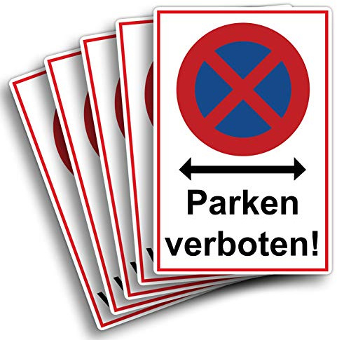 STROBO 5 Stück XXL Absolutes Halteverbot Parken verboten! Hinweisschild | Stabile 5mm Hartschaumplatte als 40x30cm Schild mit UV-Schutz für den Außenbereich