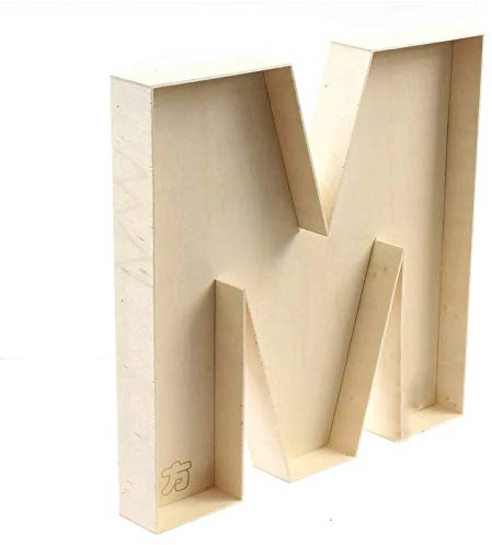 NC Letra M en madera en bruto para rellenar, 22 cm x 2,5 cm, madera de ingeniería