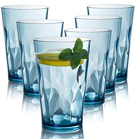 JGIRL Unbreakable Plastic Drinking Glasses,Set of 6,16 Ounces (Blue)