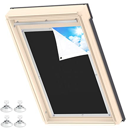MUHOO Tende oscuranti senza fori, per finestre da tetto, protezione UV e solare, 100% opaca, con ventose, colore nero (38 x 75, C04)
