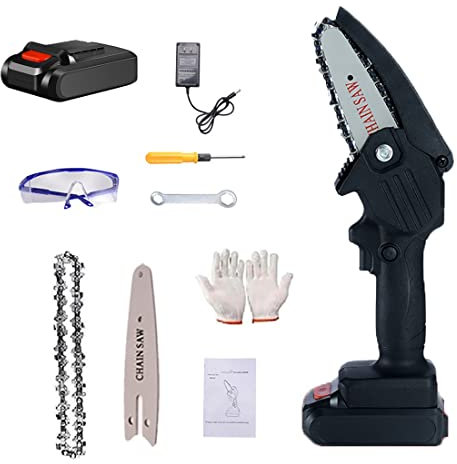 LLYLAY Mini Chainsaw,4 Inch Mini Chainsaw Cordless,One-hand Chainsaw, Electric Chainsaw,handheld Mini Chainsaw,Cordless Power Chain Saws With Security Lock (Color : Black, Size : 1*Chain)