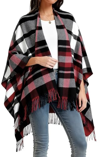 Rayson Poncho Damen Winter Warm Modischer Karierter Schal Damen Faux Kaschmir Karierter Schal Damen Winter Kaschmirschal und Schal verdickter Warmer weicher Schal(Beige Schwarz)