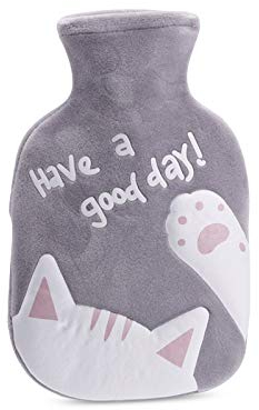 Bncxdc Small Hot Water Bottle, 350ML Hot Water Bag, Durable Rubber Mini Water Bag with Removable Cloth Cover, Strong Sealing, for Keep Warm Hands, Neck, Waist (CatGray)
