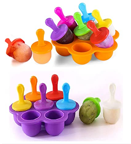 Eisformen Silikon, 2 Stück Eis am Stiel Silikon, Mini Eisformen, Eisförmchen Popsicle Formen (Lila Orange)