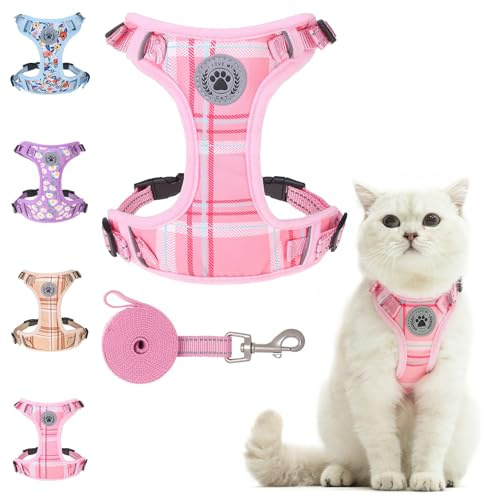 BEAUTYZOO Katzengeschirr und Leine, Set zum Spazierengehen, ausbruchsicher, verstellbares Geschirr für Kätzchen, Welpen, kleine, kleines Katzengeschirr für Katzen, Jungen und Mädchen