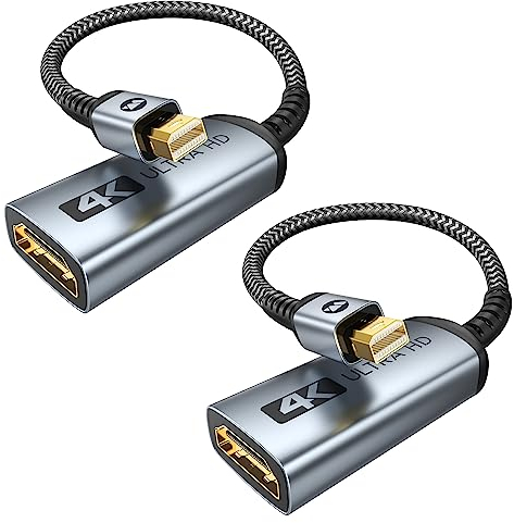 WARRKY 4K Mini DisplayPort to HDMI Adapter 2 Pack, (UHD, Gold-Plated Plugs, Aluminium Case) Thunderbolt to HDMI Adapter Compatible with MacBook Air/Pro, iMac, Surface Pro, Monitor/TV/Projector