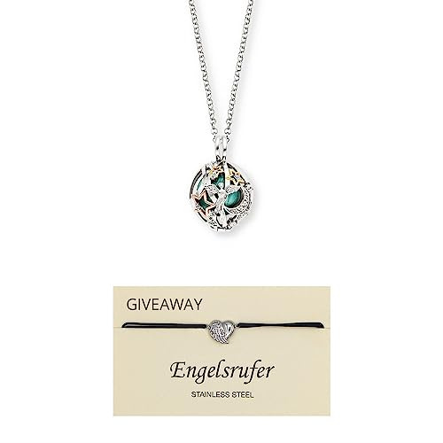 Engelsrufer Set Heaven Tricolor Halskette mit Anhänger für Klangkugeln aus Sterlingsilber, Zirkonia, inkl. Armband Herzflügel aus Edelstahl, Größenverstellbar, SETERN-28-HEAVEN-XS-TZI+ERJC-HEARTWING