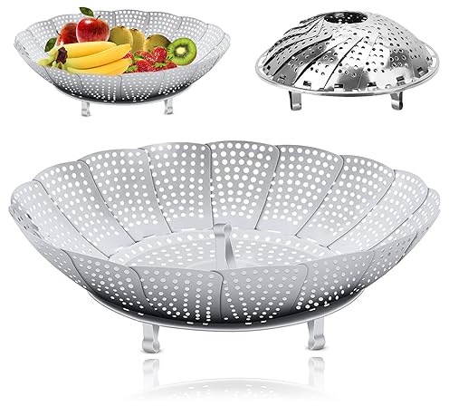 Vaporiera in Acciaio Inox, Inserto per la Cottura a Vapore, Inserto Pieghevole per Cottura a Vapore, uso Cucina, Acciaio Inox, per Verdure, Padelle e Tutti i tipi di Cottura, Grandi