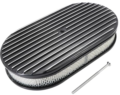 Dokili Retro 15 Black Fully Finned Polished Aluminum Oval Air Cleaner Assembly Fits 5-1/8 Neck Carburetors for Big Block Chevy Ford Mopar
