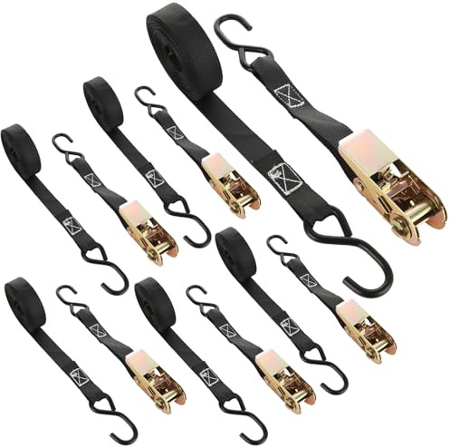 LISHINE 6 Pcs 1 Inch Ratchet Straps Heavy Duty 20ft Tie Down Strap Ratchet with Hooks, 2200 LBS Break Strength, Black Cargo Ratchet Straps for Motorcycle Straps Tie Downs, Appliances, Equipment