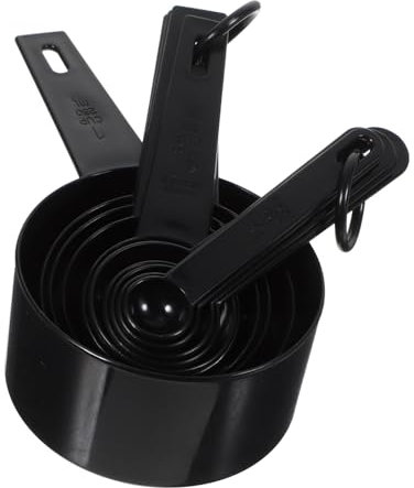 Mikinona Baking Measuring Spoons and Cups Set, 10pcs Black Kitchen Measuring Spoons with Scale for Flour and Powder, Food-Grade Plastic for Home Baking and Cooking