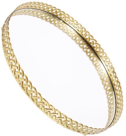 KOMBIUDA Vassoio Porta Gioielli Superficie a Specchio Colore Oro in Ferro Organizer per Trucco e Profumi, Decorazione Pratica da Tavolo per Cucina e Vanità