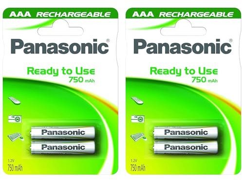 PANASONIC Confezione da 2 blister da 2 batterie ricaricabili NiMH Micro AAA 750 mAh pronte all'uso