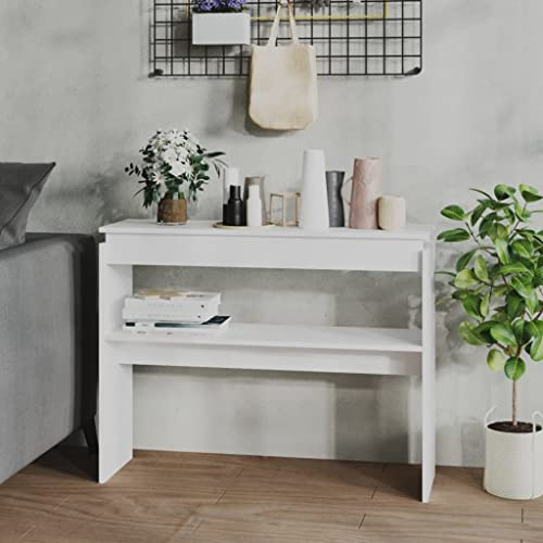 homiuse Konsolentisch Holzwerkstoff Sideboard Beistelltisch Wohnzimmer Bartisch Konsolentisch Schmal Kleines Regal Beistelltisch Couch Flur MöBel Sideboard Holz Zwei Schichten 102x30x80cm Weiß