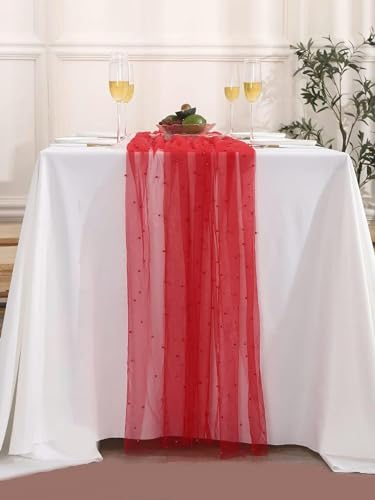 Chiffon-Tischläufer, 150 x 300 cm, Perlgarn, Tischdecke, Hochzeitsdekoration, Perlgarn, Tüll, Tischdecke, Party, rechteckiger Tisch, Hintergrunddekoration