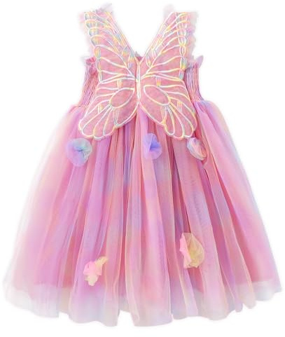 Miipat Bambina Abitini Tulle Farfalla Senza Maniche Abiti Estivi Neonate Bambine Principessa tutù Vestito Floreali Festa di Nozze Abito di Compleanno per la Ragazza 130 5-6 Anni