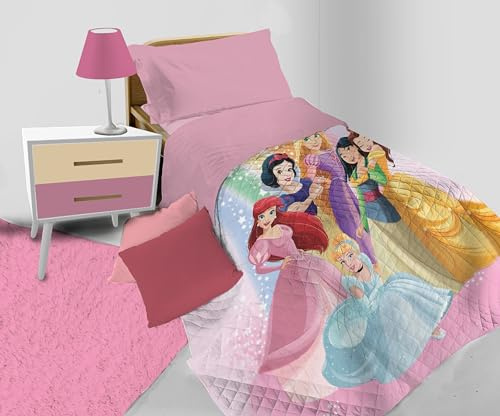 hermet Princesas Colcha Cama Individual Primaveril Infantil Edredón Primavera Cama Individual Colcha Media Temporada Tapizada 100% Microfibra, Producto Oficial