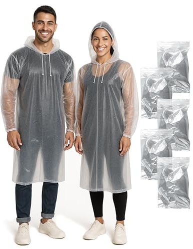 ADRIANO PORCARO Lot de 5 ponchos de pluie jetables pour adultes - Accessoires de festival - Poncho de pluie jetable