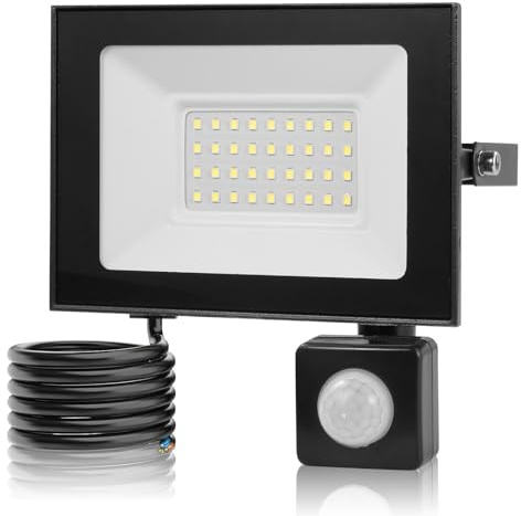 Sararoom 30W Security Lights Outdoor Motion Sensor, 3000LM 6500K Daylight White PIR Sensor Security Light, IP66 Waterproof LED Flood Light Outdoor for Courtyard, Rooftop, Park, Garage, Court