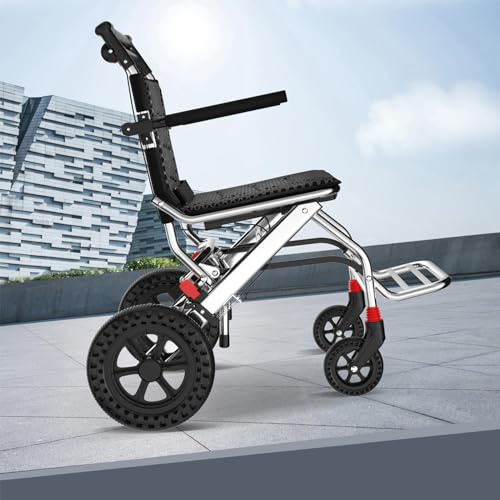 Silla de ruedas plegable ligera para adultos y niños, silla de ruedas plegable con freno de mano, diseño de aleación de aluminio apto para viajes
