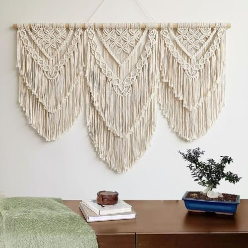 Ordeluxe Macramè 110cm x 82cm Arazzo da Parete Boho, Grande, Fatto a Mano, Decorazione Murale per Camera da Letto, Decorazione da Balcone, Regalo per Donne