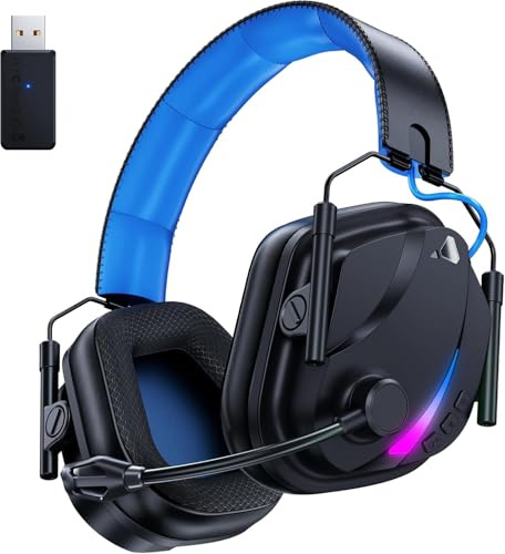 Vakedy Cuffie Gaming Wireless, Cuffie Bluetooth PS5, Cuffie Gaming Wireless PC, con Microfono Cuffie Bluetooth per PS4, PS5, PC, Nintendo Switch, Mobile, Durata di Oltre 50+ Ore - Nero/Blu