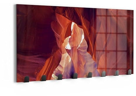 DEQORI Wandgarderobe Glas & Metall | Motiv Zauber des Canyons | 60x30 cm | Design Haken-Leiste modern | Garderoben-Paneel für Flur, Wohnzimmer & Schlafzimmer | magnetisch & beschreibbar
