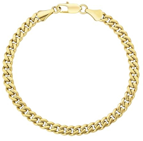 KRKC Herren Armband, 14K Gold Vergoldet/Silber Farbe 3/5/7/9mm Edelstahl | PanzerketteCuban Armband, Vatertag Geschenk Nickel-frei Rostfrei Armbänder für Männer Länge 17,8-22,9cm