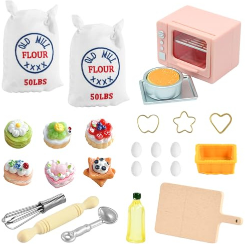 Puppenhaus Küchenzubehör Set, Miniatur Wichtel Zubehör, Puppenhaus Zubehör, Mini Möbel Puppenhaus, Küche Möbel Backen Zubehör, Miniatur Wichtel Backset Weihnachten Deko (20PCS)