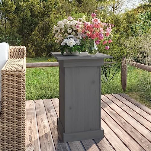 Makastle Indoor Outdoor Blumenhocker Blumenständer Beistelltisch Blumensäule Dekosäule Modern Pflanzenständer Pflanzenhocker Holzsäule Massivholz Säule, Grau 40x40x60 cm