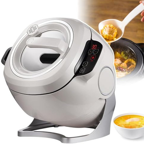 Wok de cocina eléctrico, máquina de cocción automática de 2000 W, 3 velocidades ajustables, arranque con un solo clic, freír, guisar, hacer sopa, calefacción giratoria de 360°