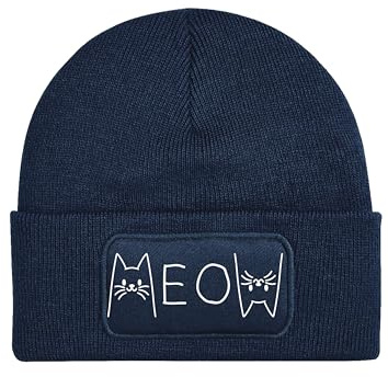 NIMAMA Kinder Mütze Beanie Meow Katze Wintermütze Statement Spruch Print Geschenk Unisex Strickmütze für Jungen und Mädchen