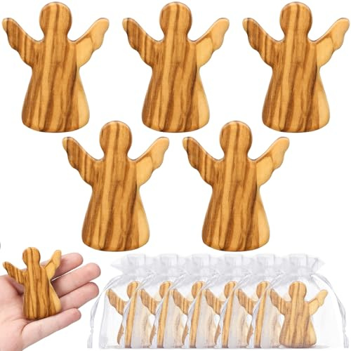 Geelin Schutzengel aus Olivenholz, Komfort-Taschen-Engel mit Netzbeutel, Schutzfigur, Geschenke zur Linderung von Angst, Sorge, religiöses Geschenk für Christen, Hospizpatienten, Familie, Teilen