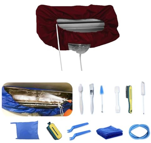 Kikepilm Kit di pulizia profonda per la pulizia dei condizionatori,Sacchetto per la pulizia del condizionatore d'aria con tubo flessibile dell'acqua (13 pezzi, grandi, rosso)