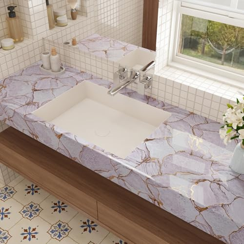 CRE8TIVE Papier Peint Adhesif Mural Marbre Impermeable Marbre Rose Or Brillant Vinyle Adhesif pour Meuble Cuisine Papier Peint Autocollant Salon Armoire Salle de Bain Plan de Travail 30 x 200cm