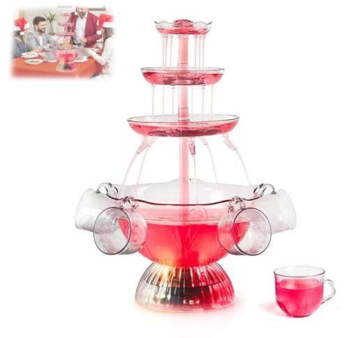 Hocomay 3-Tier Fountain Drink Machine, Electric Party Champagne Fountain Machine, with 5 Cups & LED Lighted Base, Cocktail Red Wine Beer Juice Drinking Dispenser for Wedding, Party, Celebration, Bar