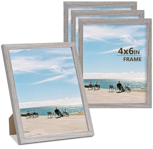 LYYYYX 6x4inch Photo Frame Grey Wood,Non-reflective Acrylic Glass 4pk | Lightweight Slim Wood Picture Frame Horizontal&Vertical to Hang,Tabletop ,for Landscape,Puzzle,Collage,Signature Collection